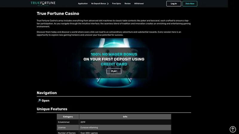 True Fortune Login Interface